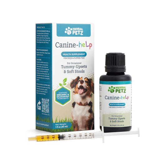Canine-Help for Dogs and Puppies - Herbal Health Supplement, Occasional Tummy Upsets, Gut Immune Support, Firm Stools, 1 Fluid Ounce Glass Bottle, Manufactured in The USA